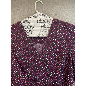 Meraki Women's Long Balloon Sleeve Purple Heart Pattern Baby Faux Wrap Top XL‎